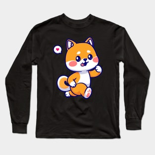 Cute Shiba Inu Dog Running Cartoon Long Sleeve T-Shirt